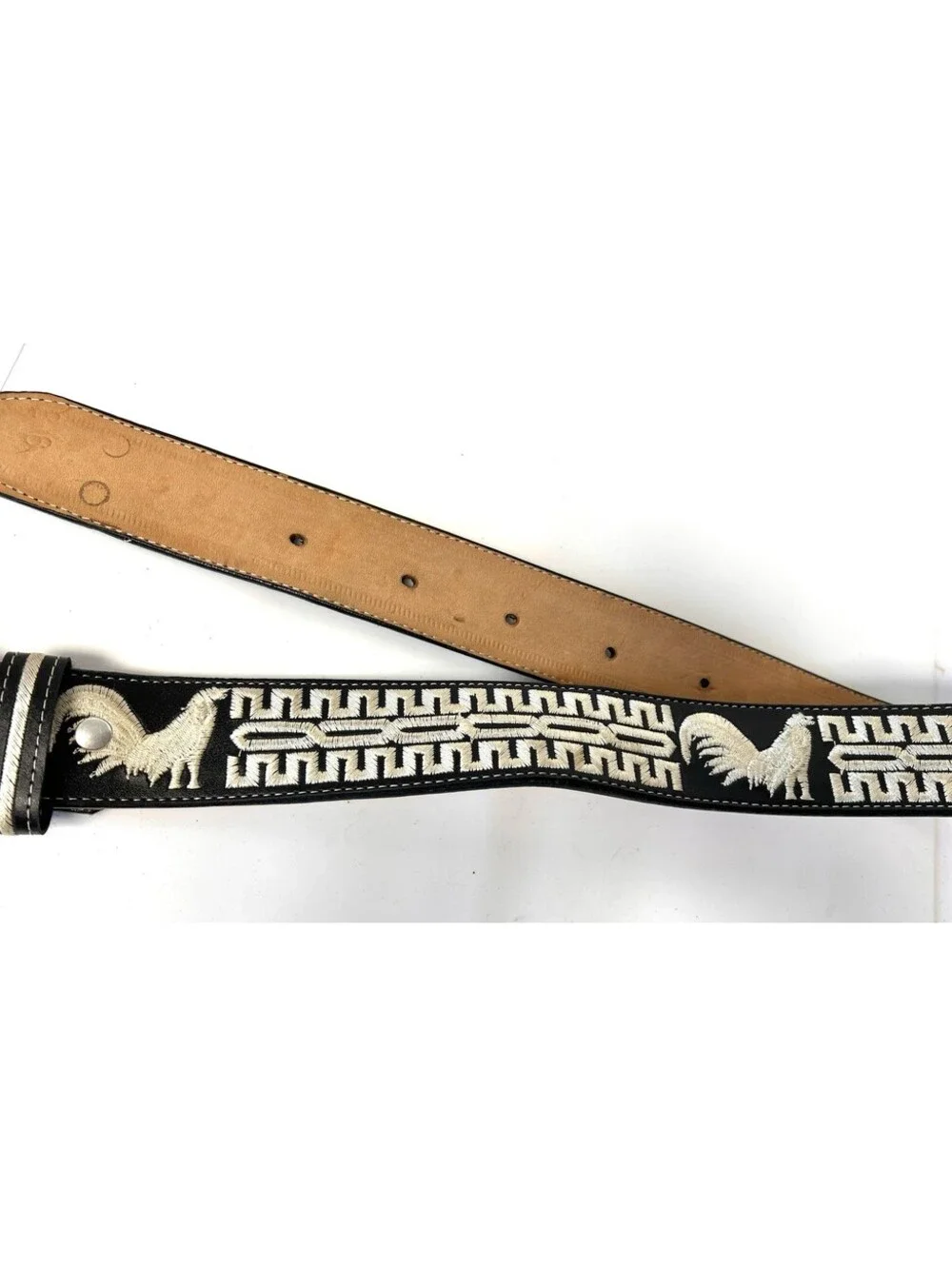 Men's Mexican Piteado Embroidery Belt 100% Leather Western Cowboy Rooster Black